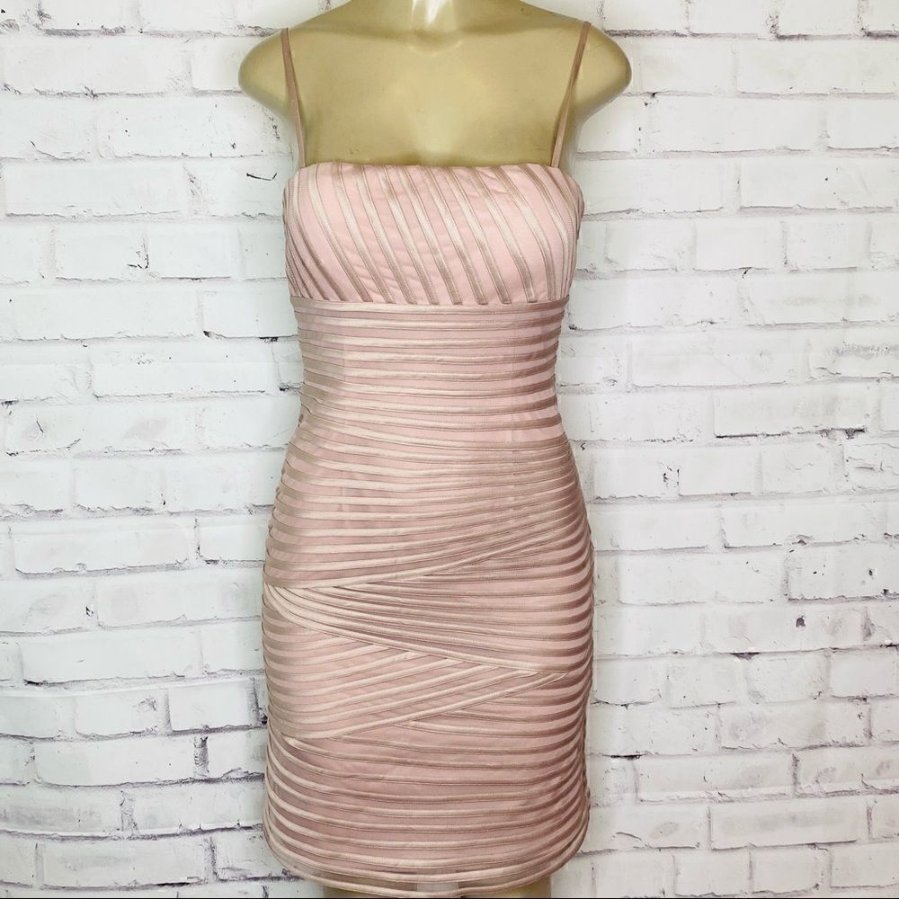 JS Collections  sheath dress with mesh overlay